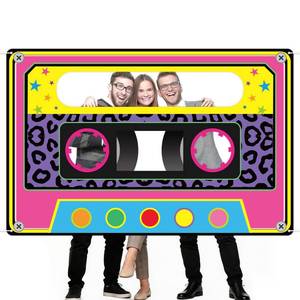 lot 4444 image: 71 x 46 Inch Fabric 80s 90s Party Decoration Retro 1980s 1990s Theme Photo Booth Prop Back to 90s Birthday Party Supplies Hip Hop Favor Neon Cassette Tape Hanging Backdrop for Rock Disco Music Decor