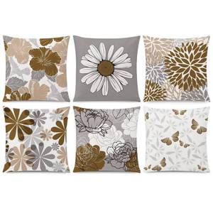 lot 4445 image: COMMINY Brown Grey Pillow Covers 18x18 Set of 6 Decorative Daisy Flower Throw Pillow Cover for Couch Modern Coffee Pillow Case for Patio Living Room Cushion Bed Farmhouse Home Decor