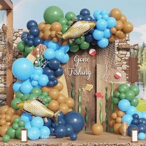 lot 4451 image: Gone Fishing Balloon Garland 145Pcs Blue and Green Balloons with Fish Balloons for Gone Fishing Fathers Day Baby Shower OFishally One Birthday Party Decorations
