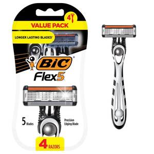 lot 4455 image: BIC Flex 5 Mens Disposable 5-Blade Razors, Pivoting Head and Precision Edging Blade, 4-Pack