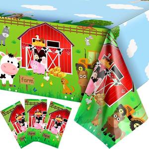 lot 4463 image: Kasyat Farm Animals Party Tablecloth Farmhouse Disposable Plastic Table Cover Barnyard Farm Animal Theme Party Decoration for Picnics Baby Shower Boys Girls Birthday Supplies, 108 x 54(Red,3 Pieces)