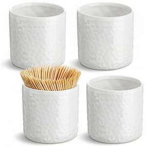 lot 4479 image: Mimorou 4 Pcs White Ceramic Toothpick Holder Simple Ceramic Toothpick Dispenser Container for Home Charcuterie, Easy to Clean (Hammered Texture)