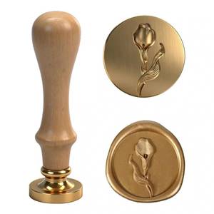 lot 4500 image: Calla Lily Floral Wax Seal Stamp with Wooden Handle, Brass Wax Seal Stamp for Press and Seal Envelopes, Letter Seal for Wedding Invitation, Cards, Gift, Floral Sealing Stamp