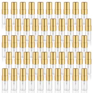 lot 4501 image: Nozefy 50 Pcs Clear Glass Mini Spray Bottle Empty Refillable Glass Perfume Bottles Travel Size Leakproof Spraying Vials Makeup Container with Gold Lids for Liquids Perfume - 2ml