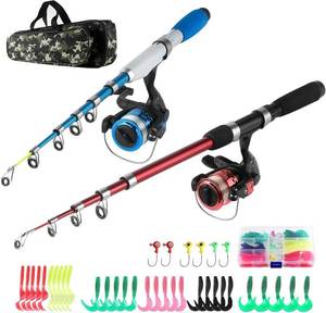 lot 5657 image: Fishing Rod and Reel Combos Collapsible Fishing Rod Kit,2PCS Telescopic Fishing Pole Kit,1.3M&1.6M Fishing Rods2PCS Spinning ReelsLures HooksFishing Bag,Fishing Kit for Kids Family