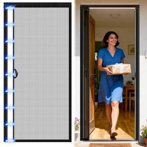 lot 5662 image: Beeveer Retractable Screen Door with Sliding Track Fits Door Size 36 x 80 (Curtain Size 38 x 81) Pet Friendly Magnetic Fiberglass Mesh Screen for Patio French Sliding Doors Weighted Bottom