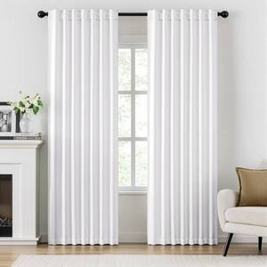 lot 5673 image: ANRODUO Rod Pocket and Back Tab Pleated Blackout Curtains White Curtains 84 Inches Long 2 Panels, Thermal Insulated Room Darkening Living Room Bedroom Curtain, 42x84 Inches