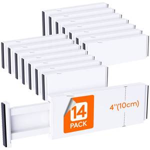lot 5683 image: Lifewit 14 Pack Drawer Dividers for Clothes, 10.9-16 Adjustable Drawer Organizers, 4 High Plastic Expandable Drawer Separators in BedroomOfficeBathroomKitchen Storage, White