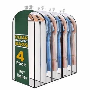 lot 5685 image: Handy Laundry Clear Garment Bags for Hanging Clothes, 50 Suit Bags with 10 Gusset, Heavy Duty Closet Storage Covers for Coats, Dresses, Shirts, Jackets, Dustproof & Breathable, 4 Pack