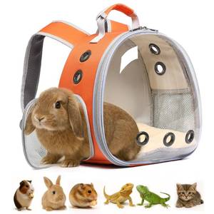 lot 5716 image: Bunny Carrier, Guinea Pig Carrier,Small Animal Carrier Backpack for Rabbit,Bearded Dragon, Lizard,Hamster,Kitten. Breathable Pet Travel Cage Bag (Orange)