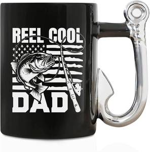 lot 5726 image: Onebttl Dad Coffee Mug with Fishhook Handle, Gifts for Dad on Birthday, Fathers Day, 13.5oz - Cool Dad