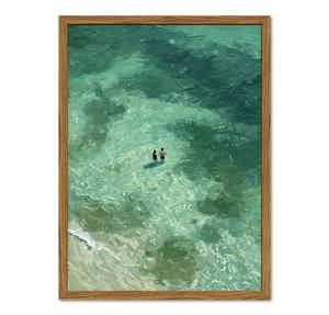 lot 5732 image: Framed Two People Swimming Wall Art, Green Summer Beach Pictures Wall Decor, Minimalist Abstract Coastal Paintings Canvas Prints Beachy Home Decor for Living Room Bedroom Bathroom 12x16 inch