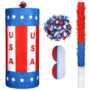 lot 5733 image: Vertintong 17 4th of July Patriotic Pi�ata for 250th Anniversary Red White and Blue Flag Firecracker Pi�atas with Stick Blindfold and Confetti for USA American Adult Independence Day Decor
