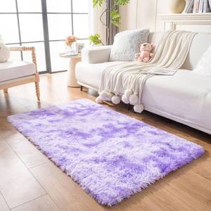 lot 5736 image: duduta Purple Plush Rugs for Bedroom 3x5 ft, Tie Dye Fluffy Shag Rug for Dorm Nursery Bedside, Machine Washable Non Slip