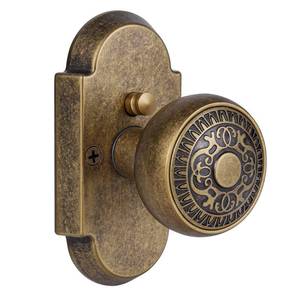 lot 5751 image: BonKuDoo Antique Brass Door Knobs Privacy Door Knobs Interior with Push-Button, Vintage Door Knob with Lock for Bedroom and Bathroom, Zinc Alloy, 1 Pack