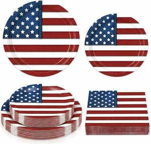 lot 5765 image: 150Pcs Independence Day Paper Plates Napkins American Flag Patriotic Plates Party Supplies 4th of July Plate Napkin Disposable for Veterans Day Election Day July 4 Independence Day Decor,Serves 50