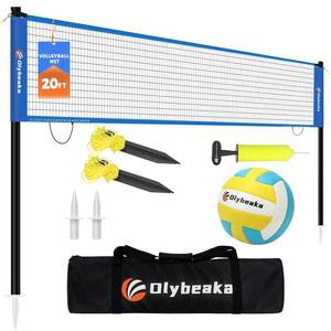lot 5768 image: 20FT Outdoor Volleyball Net Set System for Backyard Beach with Anti-Sagging Net, Iron Adjustable Height Poles, Soft PU Volleyball and Pump, Carry Bag - Instant Set Up & Durable (Blue)