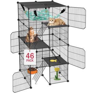 lot 5774 image: VISCOO Cat Cage, 4-Tier DIY Cat Enclosures Catio, Cat Playpen Indoor & Outdoor with Hammock, Detachable Metal Wire Kennel Cats Crate, 2x2x4 Exercise Place for 1-3 CatsKitten
