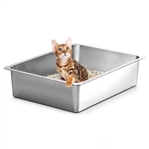 lot 5777 image: Kirecoo Stainless Steel Cat Litter Box, Small Metal High Sided Cat Pan Box, Indoor Litter Tray, Non Stick, No Smell, Easy to Clean, Pet Toilet Supplies for Cats