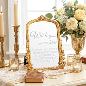 lot 5785 image: Bucherry Vintage Wedding Memorial Sign with Mirror In Loving Memory Ornate Gold Frame Tabletop Display for Weddings Anniversaries Celebrations 12 x 9.5
