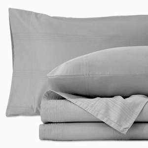 lot 5797 image: LGCLUMINA Pure Cotton Sheets - 4 Piece Queen Sheet Set, Soft & Breathable Queen Size Bed Set, Luxury Sateen Stripe Dobby Bedding with Elasticized 16 Deep Pocket Fitted Sheet, Queen, Smoke Gray