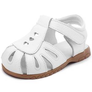 lot 6050 image: Femizee Toddler Girls Sandals Classic Leather Princess Flat Walk Sandal Shoes Size 10.5 little Kid White,1553 CN30