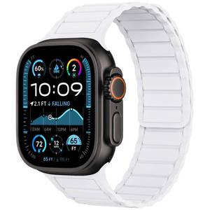 lot 6113 image: THWALK Magnetic Link Solo Loop Sport Silicone Bands Compatible with Apple Watch Ultra 321 49mm, Series 1110 4642mm, 987 4541mm, SE 654 4440mm, 321 4238mm for Women Men (White, 44454649mm) 2 pack