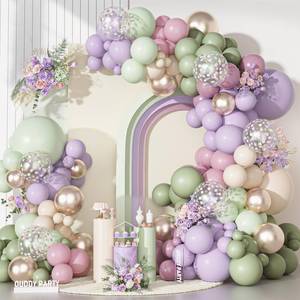 lot 6115 image: Ouddy Party Dusty Green Purple Pink Balloons Garland Arch Kit, Different Sizes 18 12 10 5 Inch Pastel Mist Green Ivory Lavender Latex Confetti Balloon for Spring Birthday Baby Shower Party Decorations
