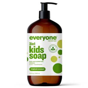 lot 6117 image: Everyone 3-in-1 Kids Soap, Body Wash, Bubble Bath, Shampoo, 32 Ounce (Pack of 1), Tropical Coconut, made with Essential Oils for Toddlers, Tweens and Teens