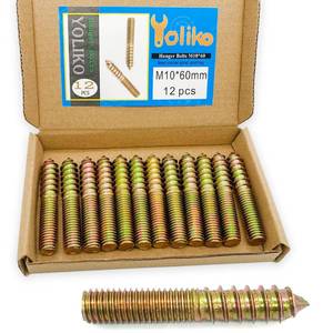 lot 6125 image: Yoliko 12 Pack M10 x 60 Hanger Bolts - 60mm(2.36) Double Headed Bolts - 10mm(0.39) Wood Dowel Screw Hanger Bolts for Furniture