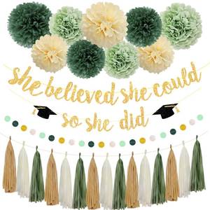 lot 6138 image: Roetyce Graduation Party Decorations, Green Gold Glitter She Believed She Could So She Did Banner, Congrats Grad Decor IndoorOutdoor, Sage Class of 2026 Graduation Photo Backdrop for Girls Women