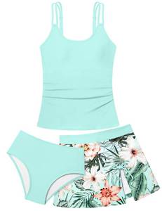 lot 6147 image: TyeSmo Girls Swimsuit Size 14 Girls Size 14 Swimsuit Teen Swimsuits for Girl 12-14 Girl Bathing Suit Modest Swimwear Solid Color Tankini Adjustable Straps 2 Piece Swimsuits with Cover Up Mint Green