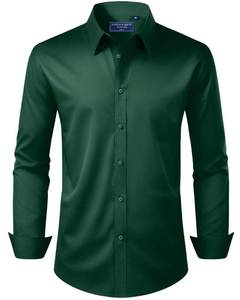 lot 6152 image: Alimens & Gentle Green Dress Shirt Men Regular Fit Stretch Stain Shield Long Sleeve Solid Party Wedding Button Down Shirts,Dark Green,Large