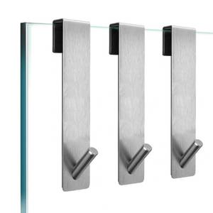 lot 6159 image: 5.3 (13.5 cm) Brushed Stainless Steel Over-the-Door Hook �� Fits Bathroom Glass Door Edge up to 0.49 (12.5mm), 3-Pack, No-Drill, for Towels & Light Items