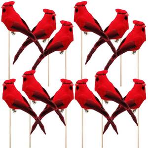 lot 6162 image: 12pcs Red Cardinals Birds Floral Picks Fabric Feather Artificial Bird Ornaments for Flower Arrangement Wreath Crafts Christmas Tree Decoration