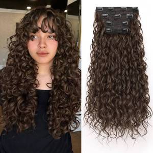lot 6168 image: PHADRIA Curly Clip in Hair Extensions,4PCS 20 Inch 100�� Pure Protein Silk Hair Extensions long Soft Natural Hairpiece Lace Weft Curly Wave Clip Ins Extensions Invisible for Women(Medium Brown)