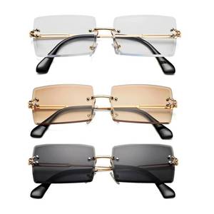 lot 6173 image: Hycredi Rectangle Sunglasses for MenWomen Small Rimless Square Shade Eyewear (Tea  White  Black)��