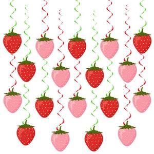 lot 6176 image: Lewtemi 36 Pcs Strawberry Decor Berry First Birthday Decor Hanging Paper Cutouts Swirl Banner for Strawberry Birthday Party, Baby Shower, Summer Fruit Themed Party Supplies(Colorful)