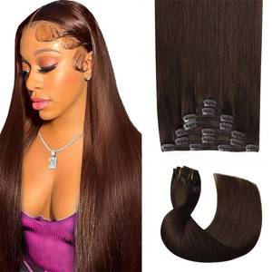 lot 6183 image: 20 Inch #4 Brown Clip in Hair Extensions,Soft Real Human Hair 120g 7pcs,Brazilian Dark Brown Clip ins for Women,Chocolate Brown Straight Clip ins Silky Hair Extensions