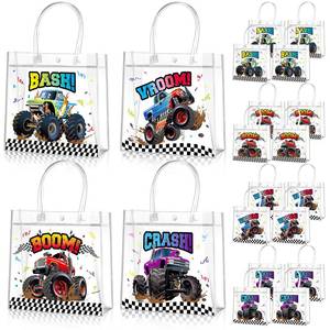 lot 6187 image: Aliceset 20 Pcs Truck Party Clear Favor Bags with Handles Monster Racing Car Party Treat Bags Truck Race Themed Decorations for Birthday Baby Shower Goodie Supplies, 8x8x3.15 inch