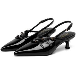 lot 6193 image: Susanny Black Low Kitten Heels for Women Closed Pointed Toe Strappy Dress Pumps Comfort Sling Back Heels Sexy Buckle Strap Dressy Slip On Shoes for Wedding Bridal Party Work 6.5