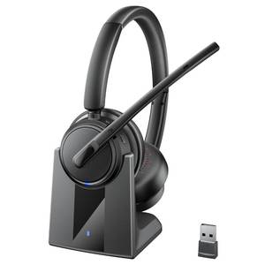 lot 6210 image: Mopchnic Wireless Headset with Noise Cancelling Microphone, On-Ear Bluetooth Headset with USB Dongle, Mute Function & Charging Base, Wireless Headphones for Work from Home and Call Center (Black)