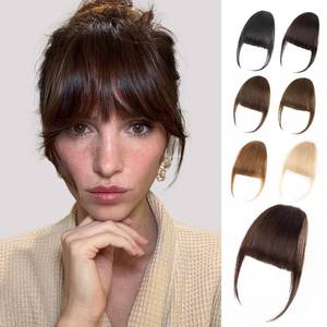lot 6217 image: EINAEY Clip in Bangs 100% Real Human Hair, Dark Brown Wispy Fake Bangs, Bangs Hair Clip & Clip On Bangs for Women, Fringe with Temples, Natural Blend