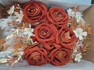 lot 6220 image: Meidel Orange Velvet Rustic Marriage Prom Flowers 6-Piece Set 16675