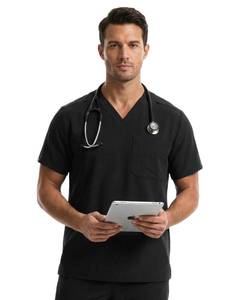 lot 6233 image: YESWEL Mens Scrub Top with 1 Chest Pocket, Modern V-Neck Scrubs Top, 4-Way Stretch, Soft, Durable, Breathable, Moisture-Wicking��Black, XL