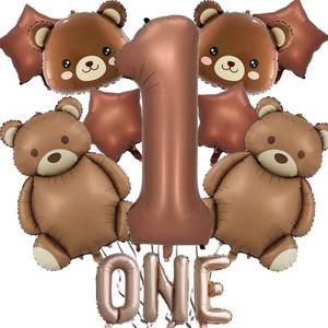 lot 6234 image: 12Pcs Bear Balloons, 1st Number Balloons 40 inch Teddy Bear Balloons Baby Shower Decorations Birthday Balloon Foil Animal Balloon for We Can Bearly Waits Theme Birthday Party Decor
