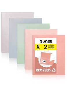 lot 6252 image: SUNEE Folders with Pockets, 5 Pack Recycled File Folders Fit 8.5x11 Letter Size Paper, Pocket Folders for School, Plastic Folders with Pockets and Business, Vintage Colors