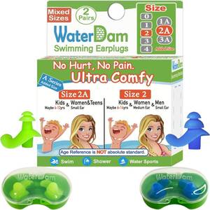 lot 6256 image: WaterDam A-Series Swimming Ear Plugs Ultra Comfy Great Waterproof Earplugs (Mixed Sizes, Size 2A2 Kids Teens Medium Ear Women Small Ear Men (Green Blue))