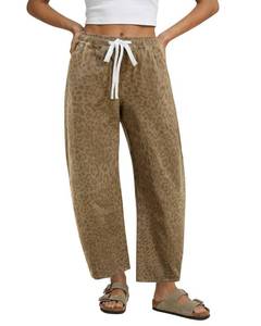 lot 6267 image: GRAPENT Elastic Waist Pants for Women Cropped Barrel Pants Women Western Jeans for Womens Jeans Stretchy Womens Trousers Stretch Khaki Leopard Size Small US 4 to 6