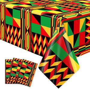lot 6269 image: Black History Month Tablecloth, 3Pcs Happy Kwanzaa Table Cloth, Kente Print Disposable Plastic Striped Table Covers for Kitchen Dining African American Heritage Holiday Celebration Party Decorations